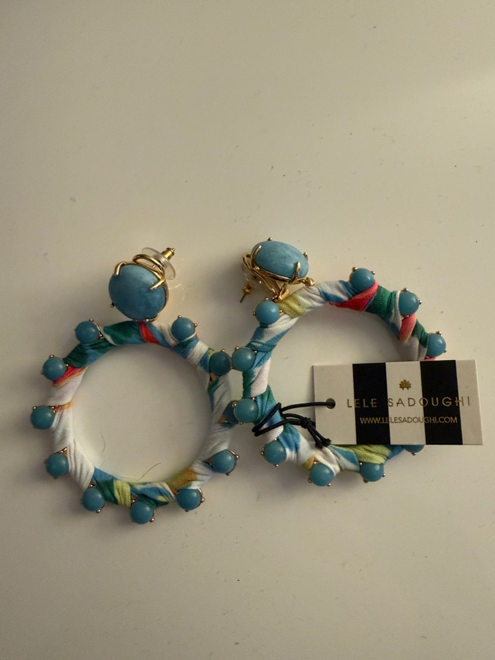 Lele Sadoughi & Roller Rabbit Turquoise Multicolor Wrapped Hoop Earrings